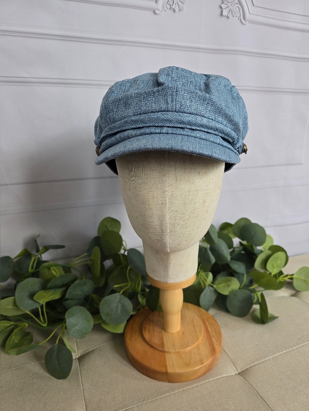 David & Young Coastal Blue Linen Style Newsboy Hat – Lightweight  Baker Boy Cap